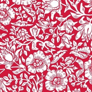 British Vintage William Morris and Co.  Mallow Floral in White and Red Large Scale