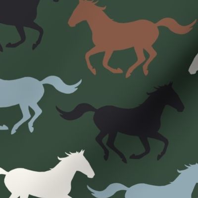 Wild Running Horses Blue/ Brown/ Dark Green