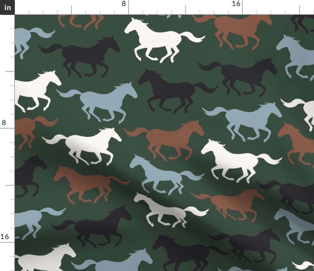 Wild Running Horses Blue/ Brown/ Dark Green