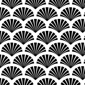 Art Deco Luxe Great Gatsby Golden Twenties Style Shell Pattern Black On White  Smaller Scale