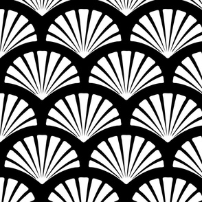 Art Deco Luxe Great Gatsby Golden Twenties Style Shell Pattern White  On Black