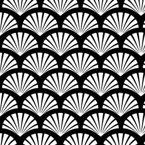 Art Deco Luxe Great Gatsby Golden Twenties Style Shell Pattern White  On Black Smaller Scale