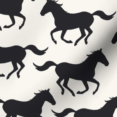 Wild Running Horses Black/ Ecru White