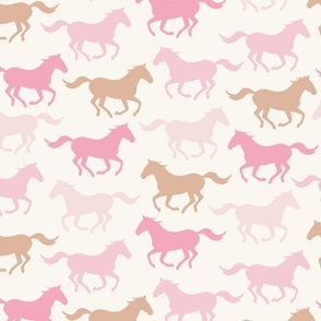 Wild Running Horses Light Pink/ Brown/ Ecru White