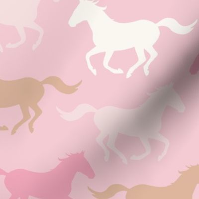 Wild Running Horses Ecru White/ Light Pink