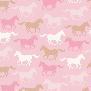 Wild Running Horses Ecru White/ Light Pink