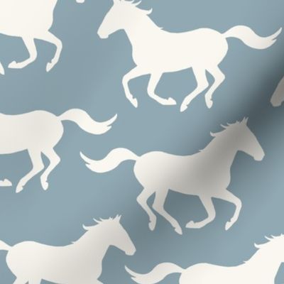 Wild Running Horses Ecru White/ Denim Blue