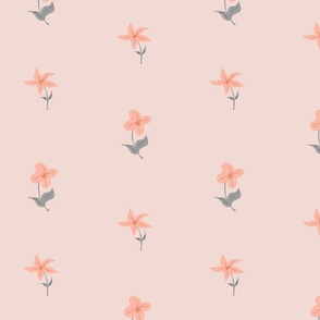 Small, scattered tangled Flowers - pink - orange - gray - blue | Large Version | Pink vintage floral print
