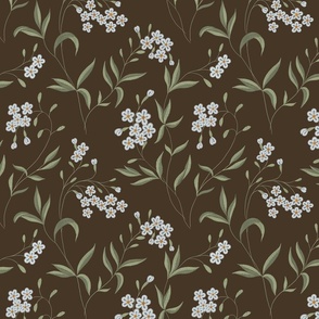 (L) Forget-me-not in faux embroidery style in forest green