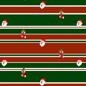 Santa on Stripes, red and green 