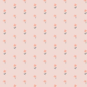 Small, scattered tangled Flowers - pink - orange - gray - blue | Small version | Pink vintage floral print