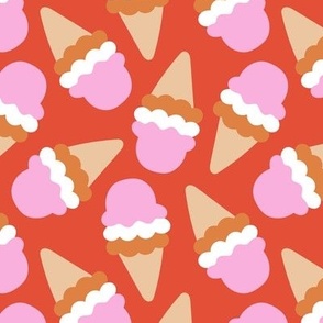 Summer retro groovy ice-cream cones - pool snacks in colorful pink orange girls palette