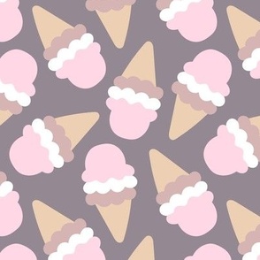 Summer vintage groovy ice-cream cones - pool snacks in colorful purple pink girls palette