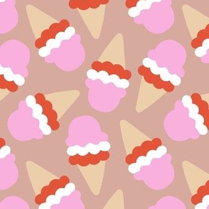 Summer retro groovy ice-cream cones - pool snacks in colorful pink orange on beige girls palette