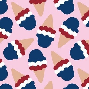 Happy 4th - Summer ice-cream cones usa patriot palette national holiday american flag red navy blue on pink