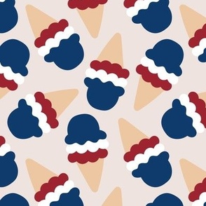 Happy 4th - Summer ice-cream cones usa patriot palette national holiday american flag red navy blue on ivory