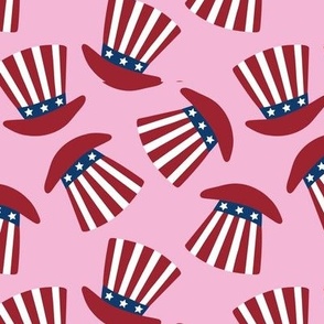 Happy 4th of July - Uncle Sam patriotic hat - Minimalist usa patriot flag design red blue on pink