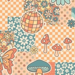 Groovy Summer Patchwork Collage: Orange & Teal (Medium Scale)