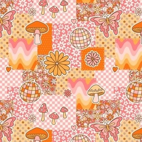 Groovy Summer Patchwork Collage: Pink & Orange (Small Scale)