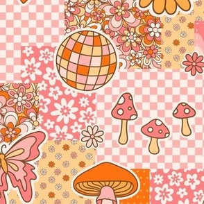 Groovy Summer Patchwork Collage: Pink & Orange (Medium Scale)