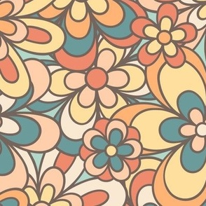 Funky Floral in Orange & Teal (Large Scale)