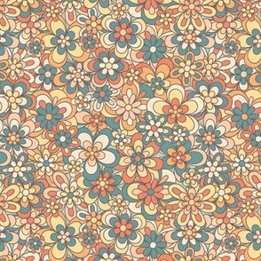Funky Floral in Orange & Teal (Small Scale)