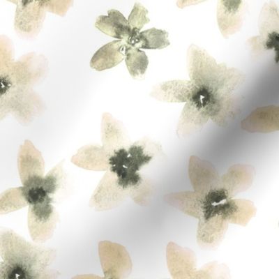 Neutral Florals of Villa Carlotta - watercolor bloom painted flowers for modern home decor nursery b197-8