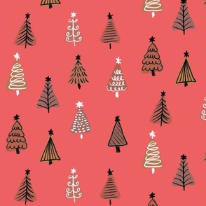 Happy Little Christmas Trees, vintage red