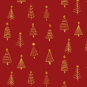 Happy Little Christmas Trees, red and gold