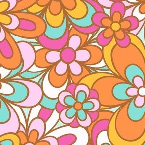 Funky Floral in Purple, Orange, and Aqua (Large Scale)