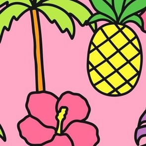 Tropical Paradise on Pink (Large Scale)