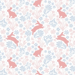 springtime bunnies and floral silhouettes/soft coral blue and blush