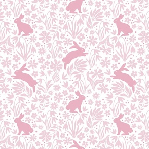 springtime bunnies and floral silhouettes/pink and white