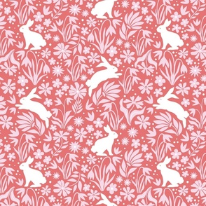 springtime bunnies and floral silhouettes/red and pink
