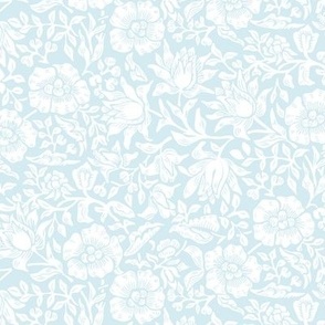 British Vintage William Morris and Co.  Mallow Floral in White and Pale Blue Small Scale