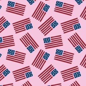 Stars and stripes american flag with raw edges - freehand usa patriot design traditional red navy blue on pink SMALL 
