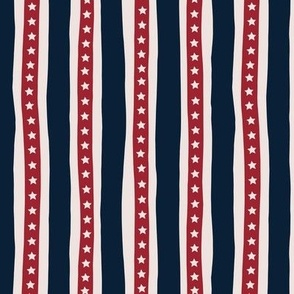 4th of July stars and stripes on vertical strokes usa patriot minimalist design red navy blue ivory 