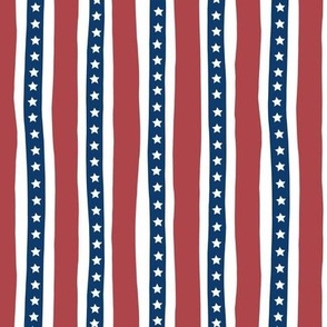 4th of July stars and stripes on vertical strokes usa patriot minimalist design red blue white 