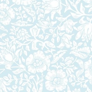 British Vintage William Morris and Co.  Mallow Floral in White and Pale Blue Medium Scale