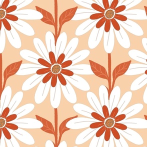Serenade Of Daisy And Leaves - Beige - Brown  - White ( Large )