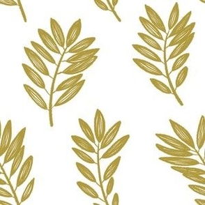Green Spring Leaves on White Fabric