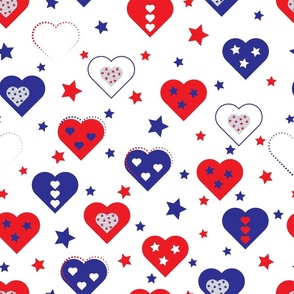 Patriotic Hearts - Red White and Blue 4th of July Independence Day 