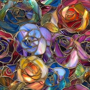 Rainbow Floral Assortment of Colorful Stained Glass Roses