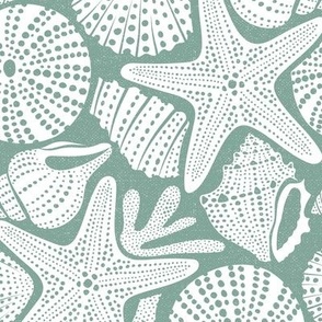 Ocean Floor - Summer Nautical Seashells Sea Green White Regular