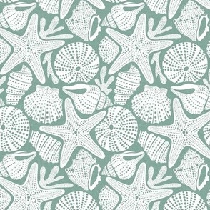 Ocean Floor - Summer Nautical Seashells Sea Green White Small