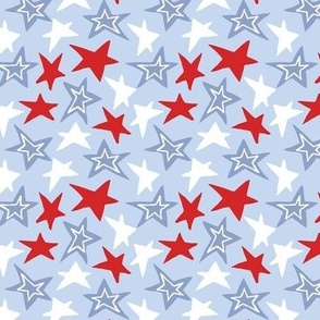 Happy Fourth - Red White and Blue Stars on Pastel Blue