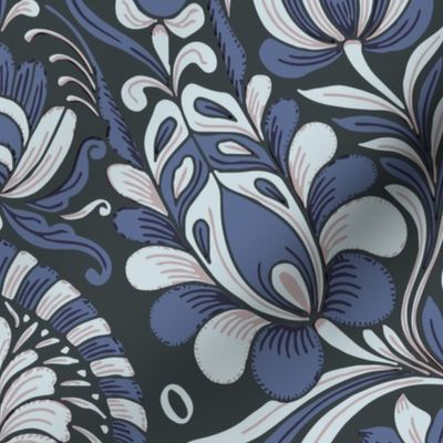 peacock damask blue silver