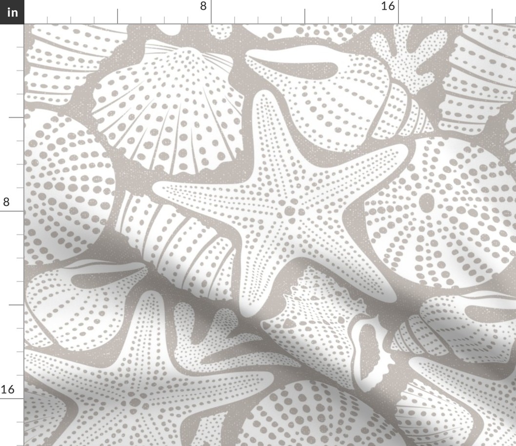 Ocean Floor - Summer Nautical Seashells Neutral Taupe Beige White Large