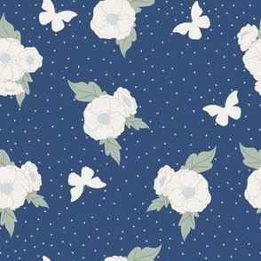 Poppies and Butterflys Midnight Navy Blue Small