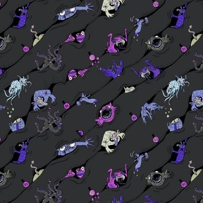 Cheeky Halloween Monsters playing Peekaboo // Electric Violets on Stone Gray